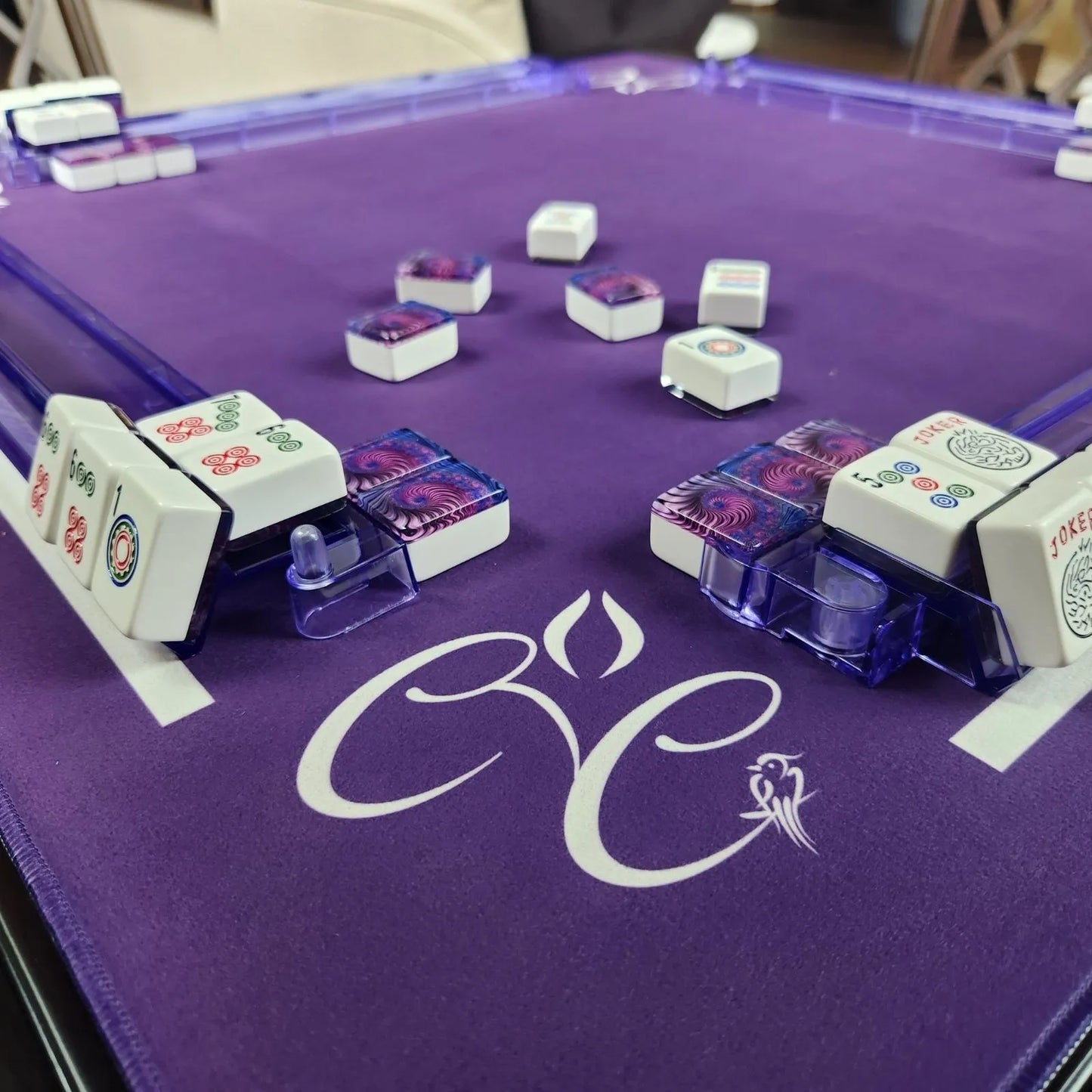 Mah Jongg Purple Bundle - Purple Swirl Tiles (36MM), Purple Racks, & Purple Mat