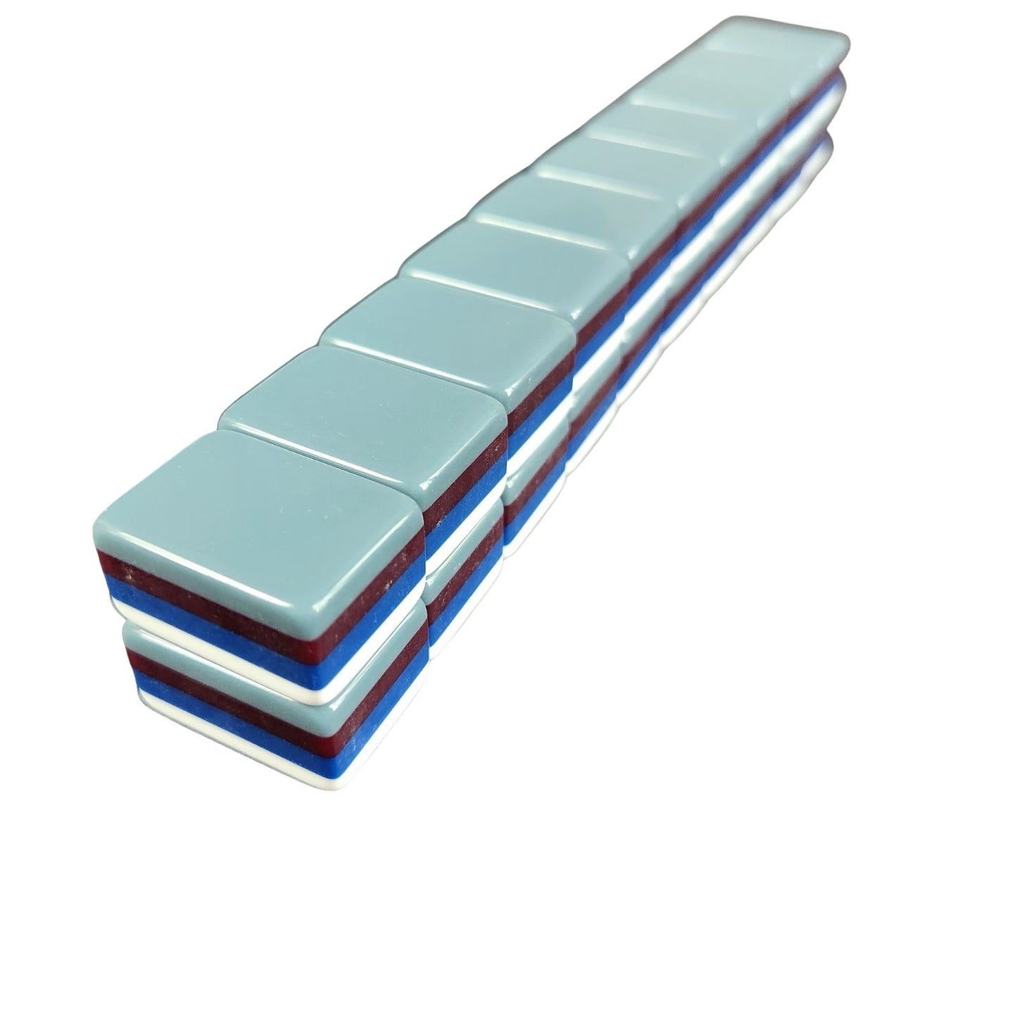 Stack of Earl Grey 30MM American mah jongg tiles showing layered gray, white, blue, and red edges