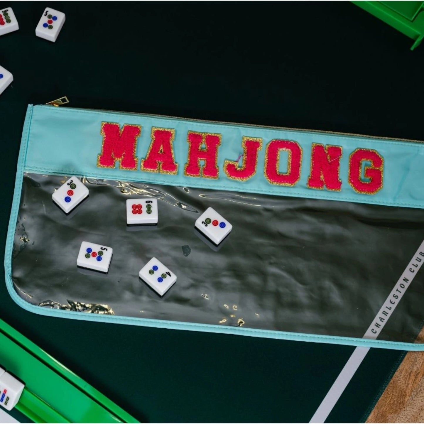 Mah Jongg Aqua Bundle - Aqua Tiles (30MM), Black Mat, Sparkle Racks, Tile Bag
