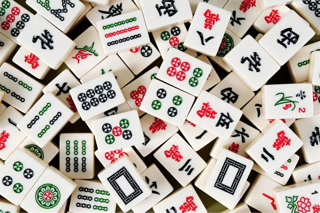 Black and silver glitter Mah Jongg tiles prepared for a home tournament