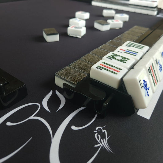 Mah Jongg Black Bundle - Gray Sparkle Tiles (36MM), Black Racks, & Black Mat