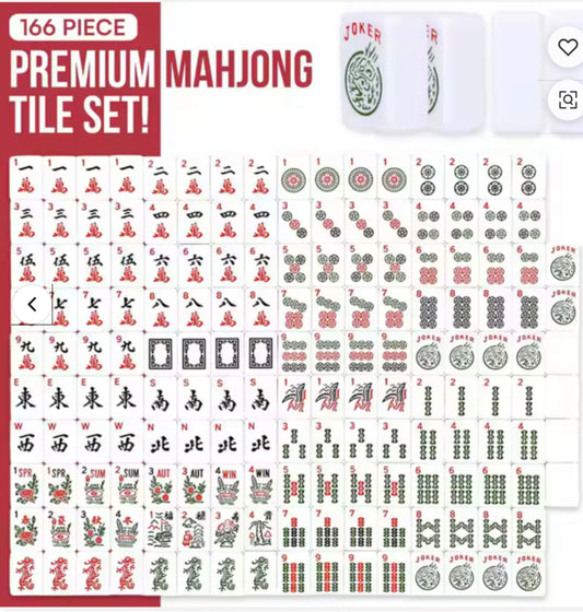 166-piece premium mahjong tile set with tiles displayed on a white background.