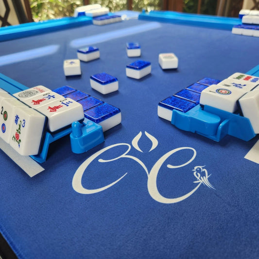 Mah Jongg Blue Bundle - Blue Sparkle Tiles (36MM), Blue Acrylic Racks, Blue Mat