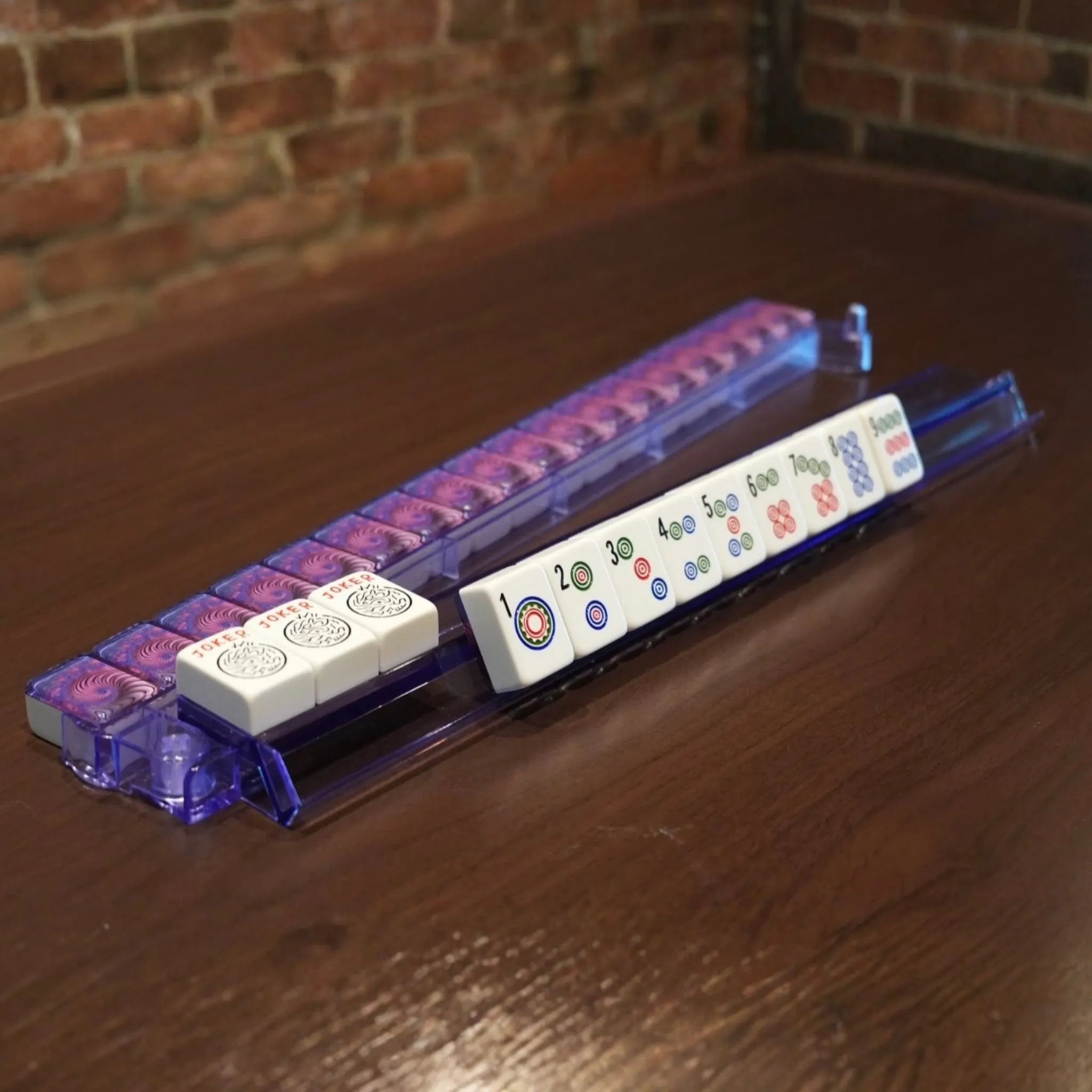 Purple translucent acrylic Mah Jongg rack and pusher 18.5 inch length
