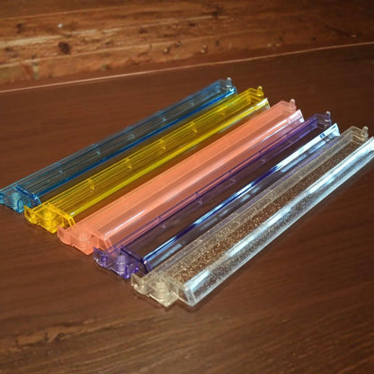 Clear acrylic mah jongg racks and pushers in multiple colors