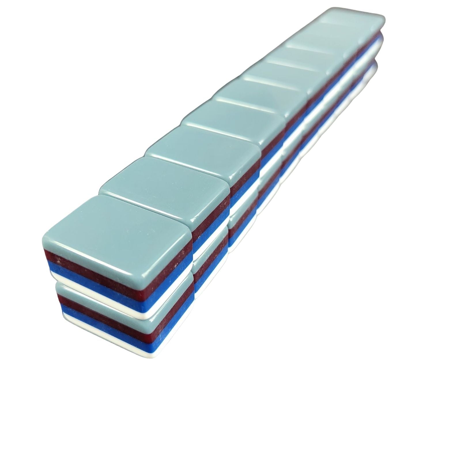 Stack of Earl Grey 30MM American mah jongg tiles showing layered gray, white, blue, and red edges