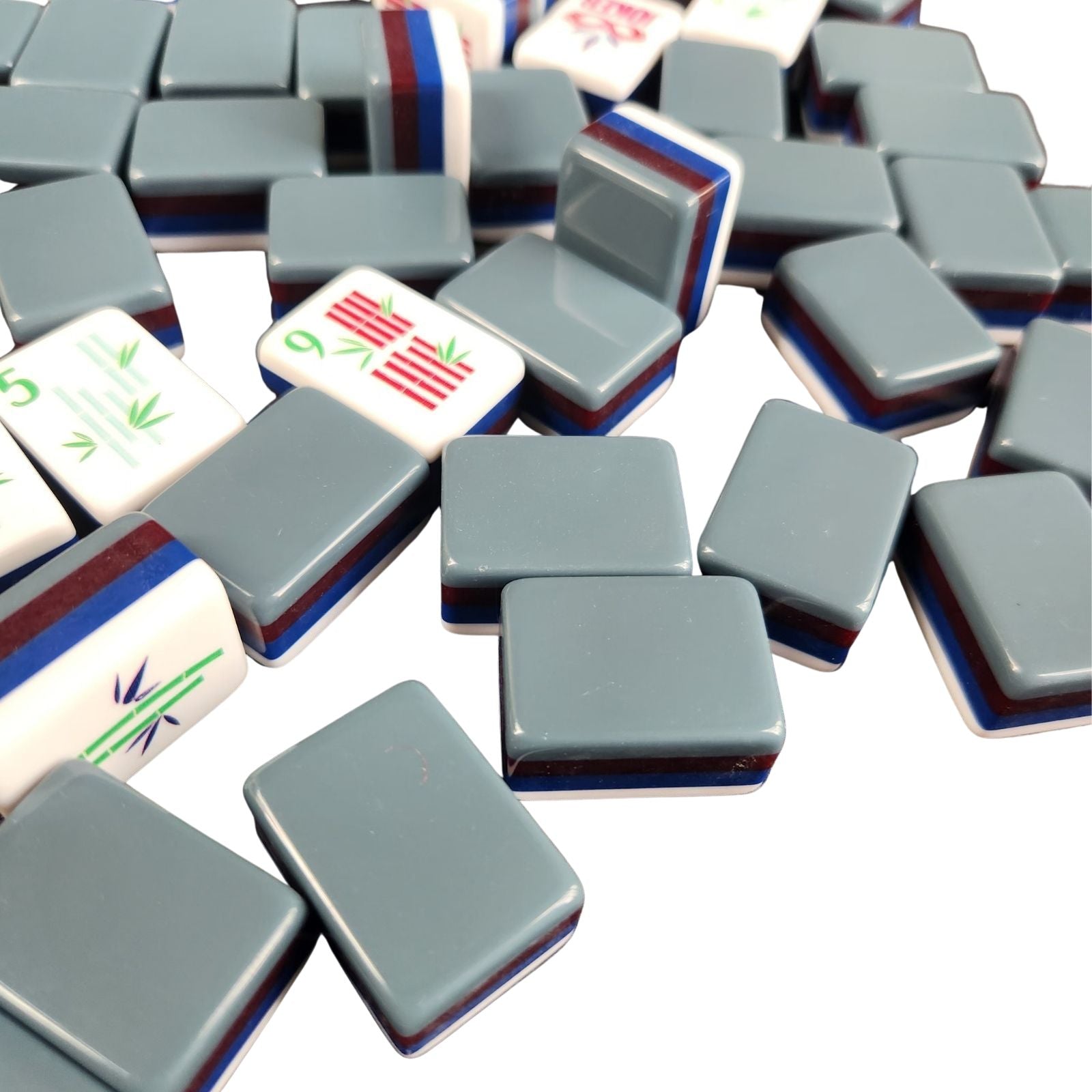 Earl Grey 30MM American mah jongg tiles with white backs and Joker tiles displayed