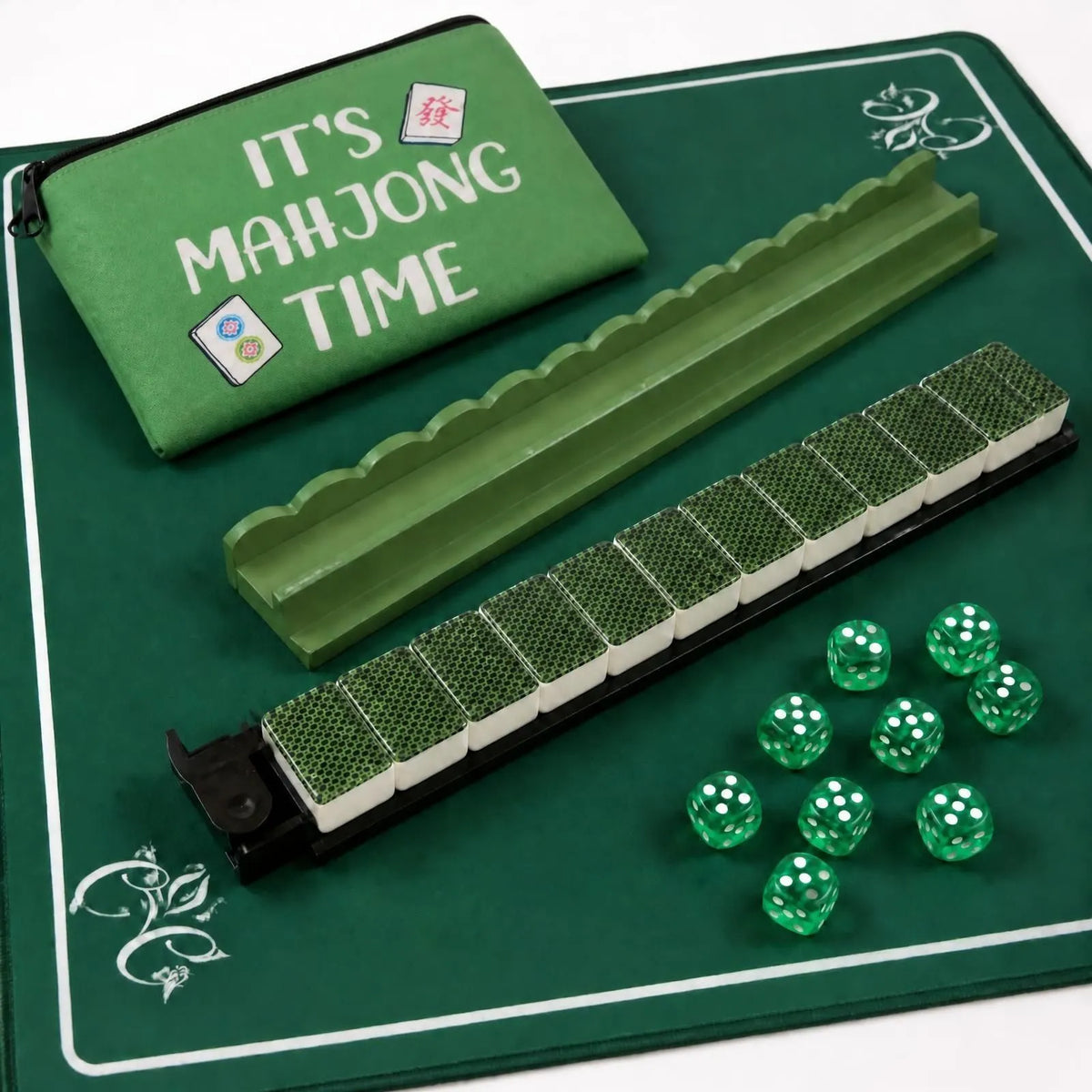 Mah Jongg Green Bundle - Chelsea Green Tiles (36MM), Green Racks & Mat & Bag + FREE Dice
