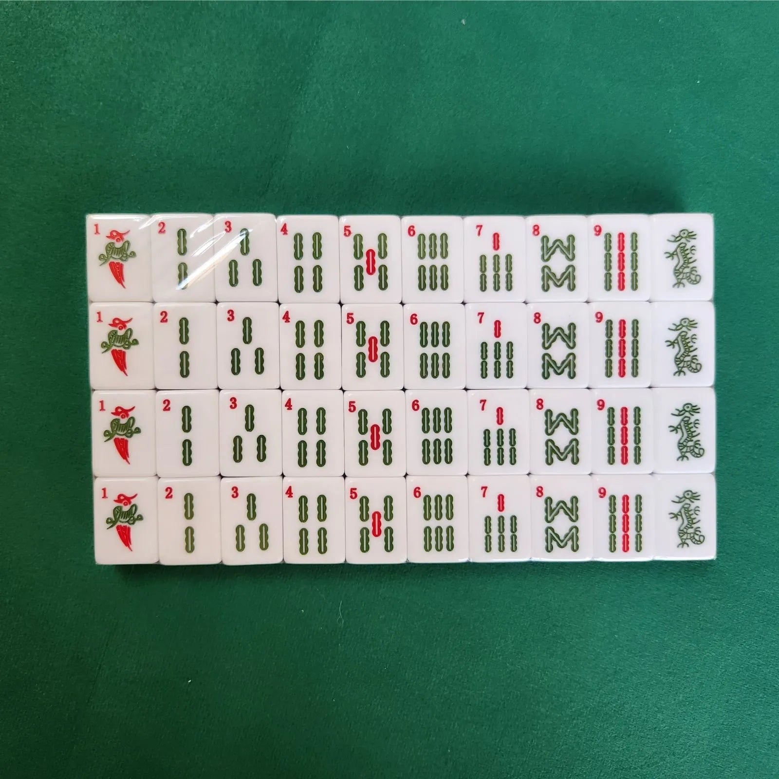 Jade 30MM American Mah Jongg bamboo suit tiles arranged in rows