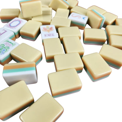 Lemon Sherbet 30MM American mah jongg tiles with white backs and Joker tiles displayed