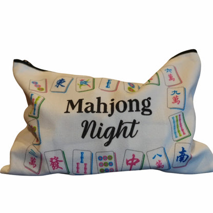 Cosmetic Bag with Mahjong-themed design and 'Mahjong Night' text on a white background