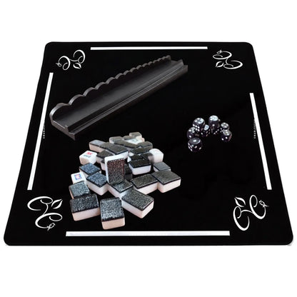 Mah Jongg Black Bundle - Gray Sparkle Tiles (36MM), Black Racks, & Black Mat + FREE Dice