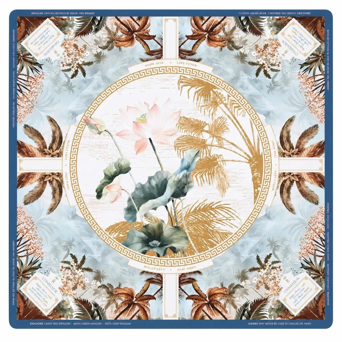 Aqua Palm Tree Lotus Mah Jongg Table Mat - Neoprene Table Cover 32x32