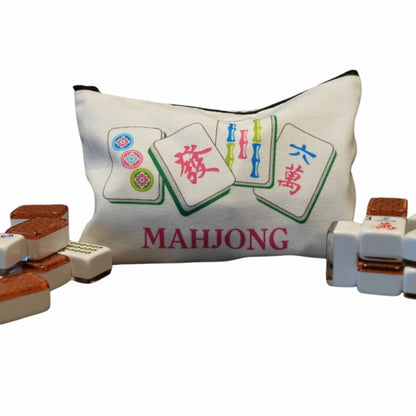 Mahjong Cosmetic Bag with tiles on a white background