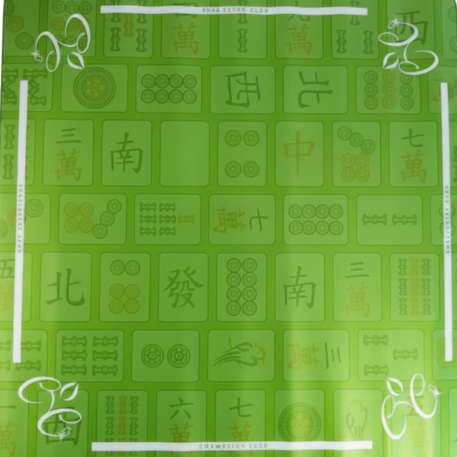 Mahjong mat with charleston club logo in lime green color