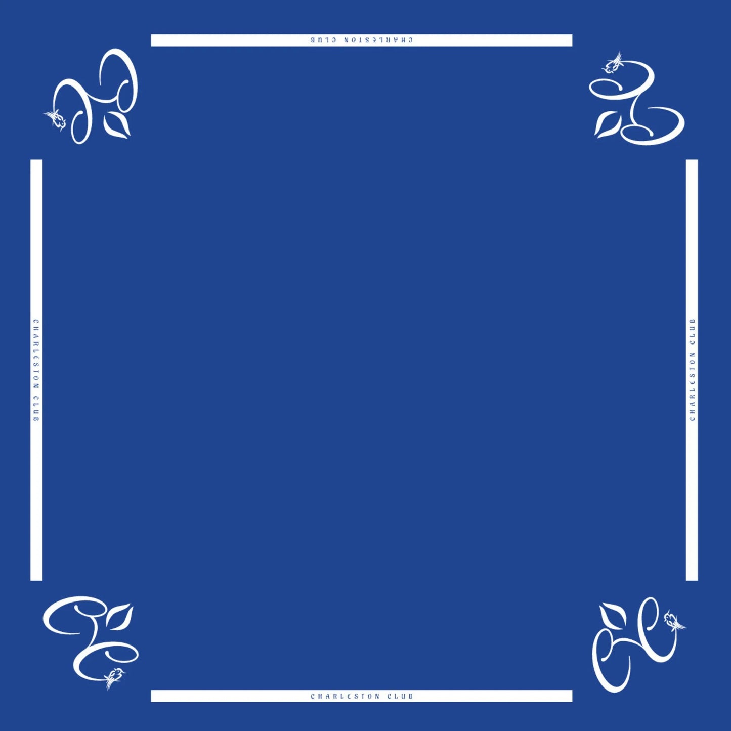 Mah jongg mat with Charleston Club branding and solid blue playing surface
