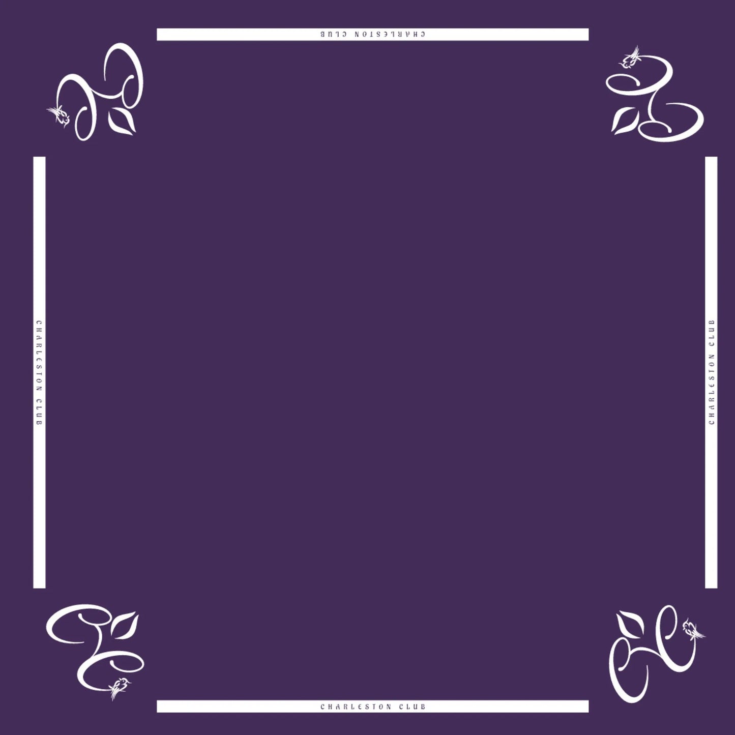 Mah jongg mat with Charleston Club branding and solid purple playing surface
