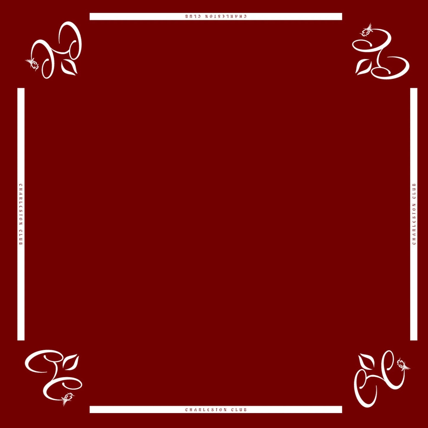 Mah jongg mat with Charleston Club branding and solid red playing surface
