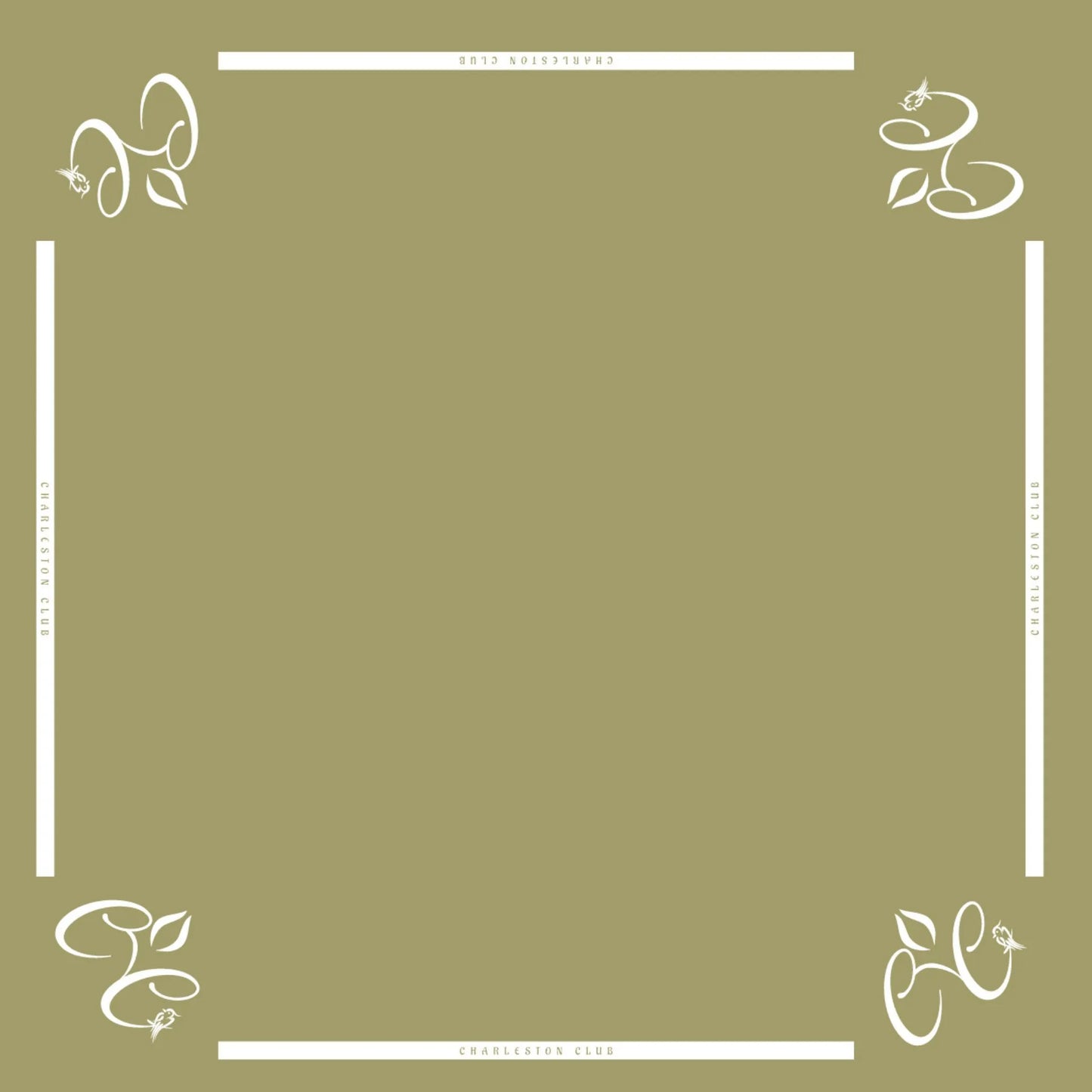Khaki Charleston Club mahjong table mat with minimalist border design and corner branding