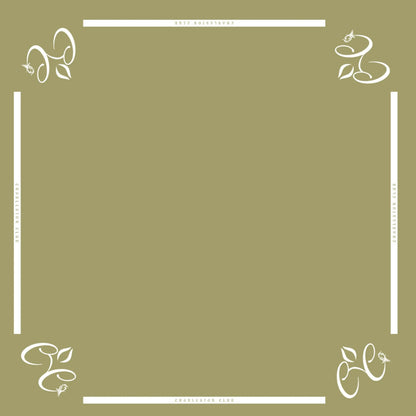 Khaki Charleston Club mahjong table mat with minimalist border design and corner branding