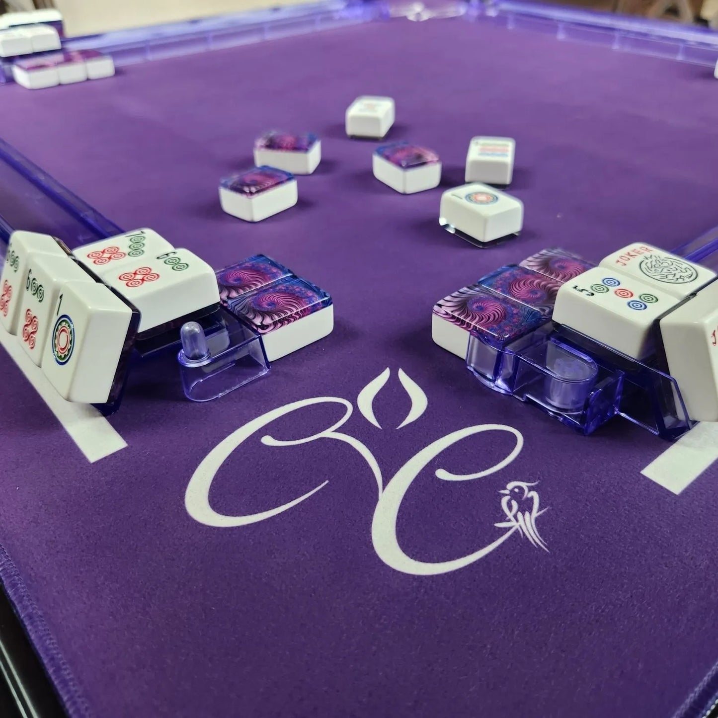 Mah Jongg Purple Bundle - Purple Swirl Tiles (36MM), Purple Racks, & Purple Mat