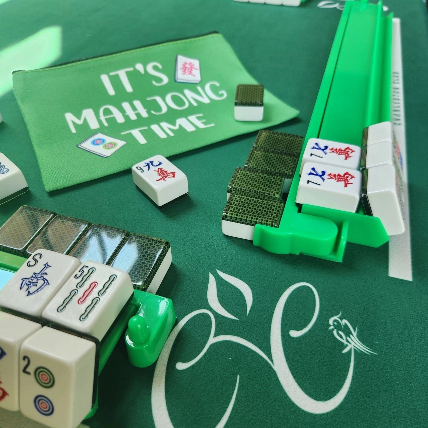 Mah Jongg Green Bundle - Chelsea Green Tiles (36MM), Green Racks & Mat & Bag