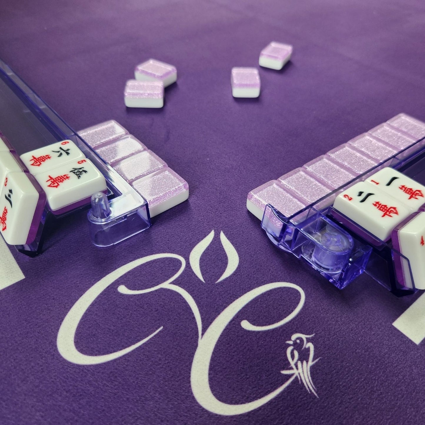 Mah Jongg Lavender Bundle - Purple Sparkle Tiles (30MM), Purple Mat, Purple Translucent Acrylic Racks