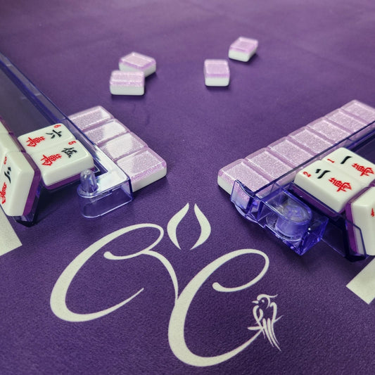 Mah Jongg Lavender Bundle - Purple Sparkle Tiles (30MM), Purple Mat, Purple Translucent Racks + FREE Dice