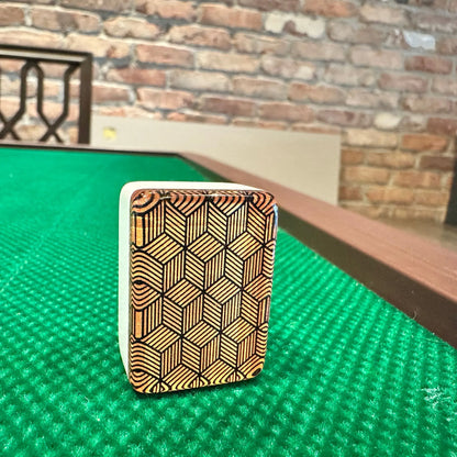 Metropolitan copper mah jongg tile with geometric patterned back and cream side profile 36MM