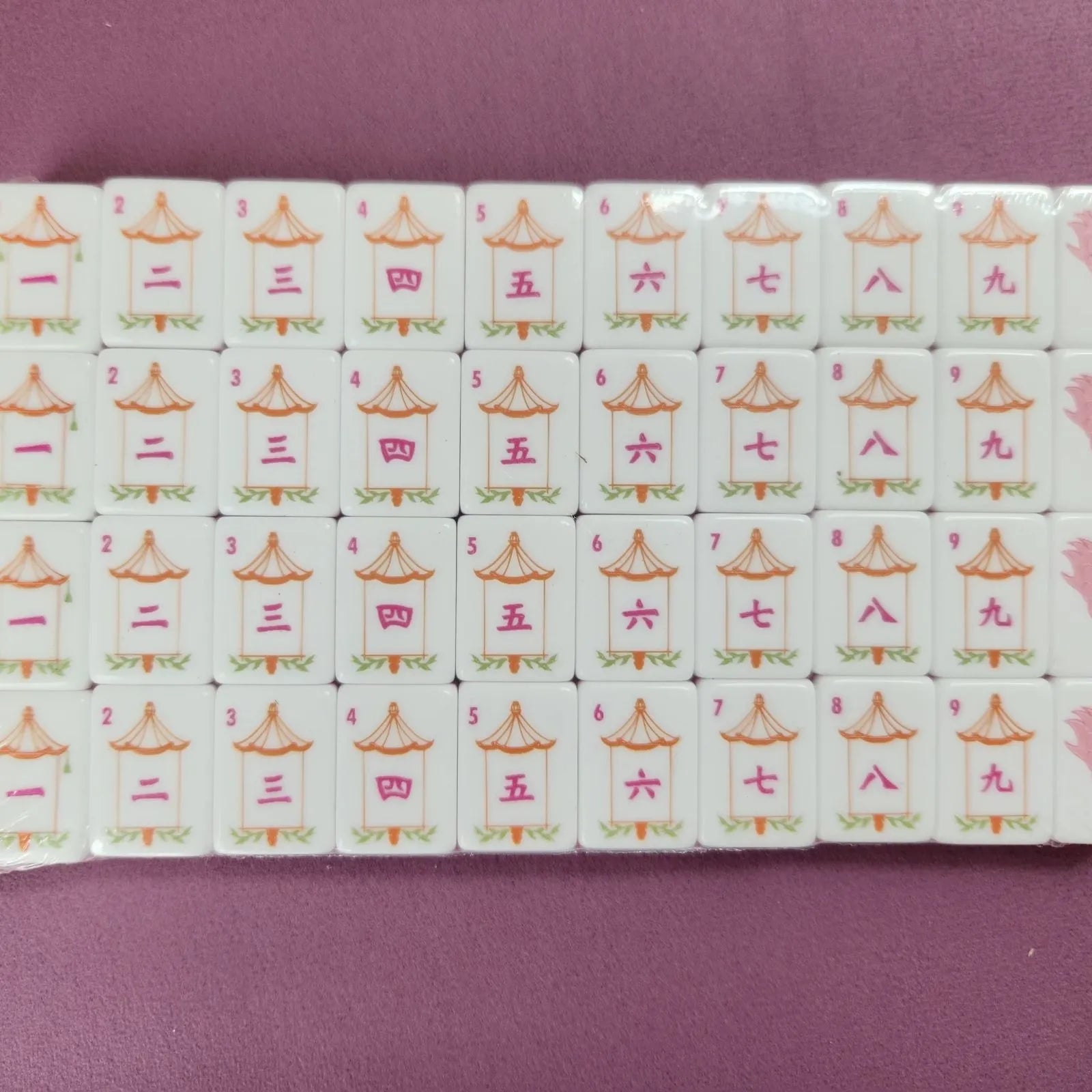 Peach Tea 30MM American Mah Jongg character suit tiles arranged in rows