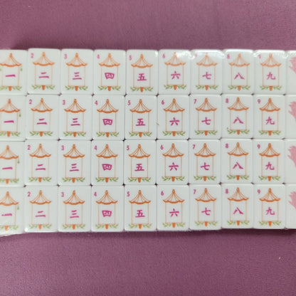 Peach Tea 30MM American mah jongg character suit tiles arranged in complete set with pagoda design