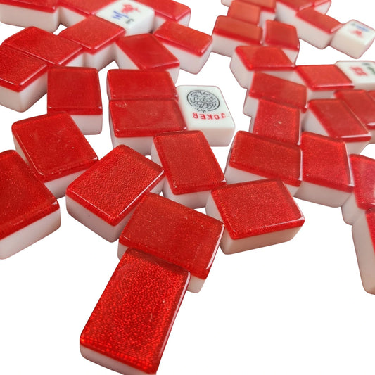 Mah Jongg Red, White & Blue Bundle - Red Sparkle Tiles (36MM), Blue Mat, White Racks